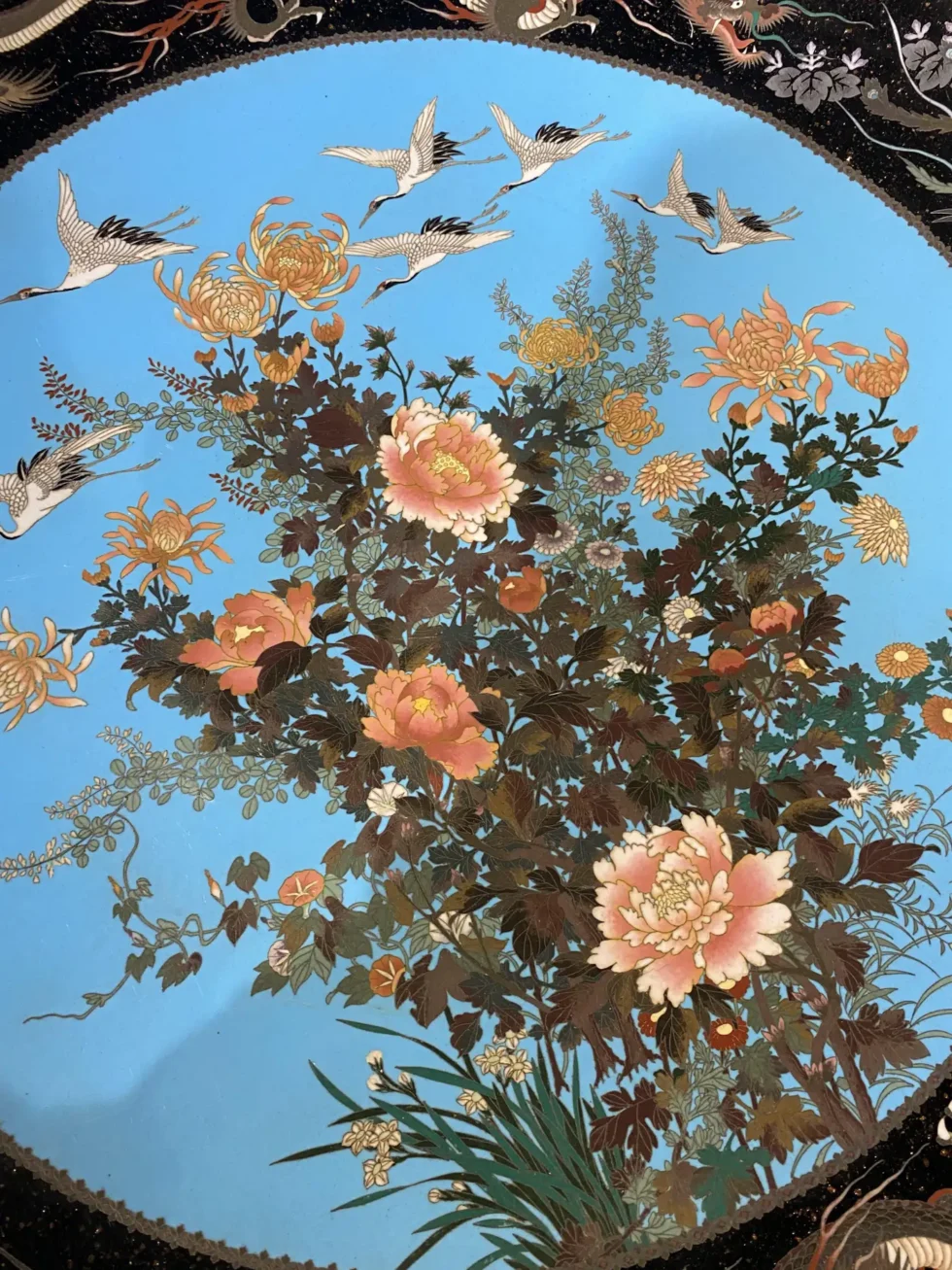 A Massive Museum Pair of Meiji Period Japanese Cloisonne Enamel Chargers Plates - Image 8