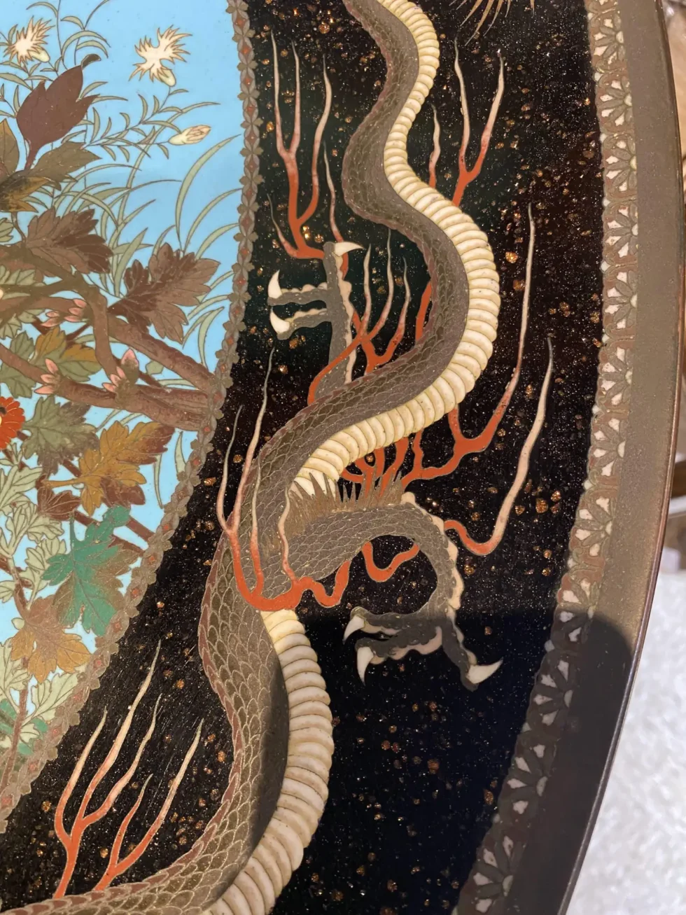 A Massive Museum Pair of Meiji Period Japanese Cloisonne Enamel Chargers Plates - Image 9