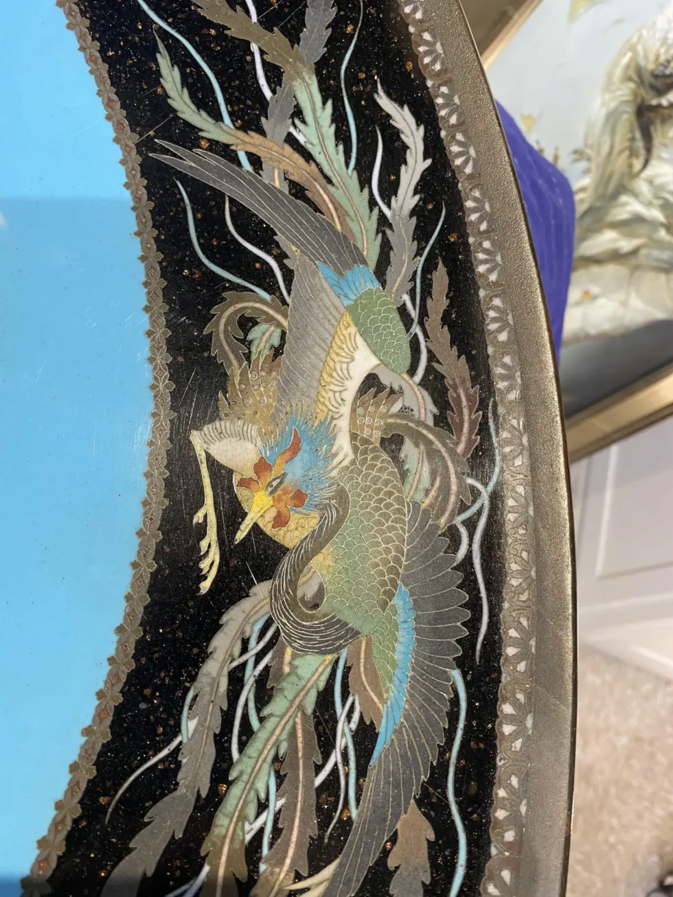 A Massive Museum Pair of Meiji Period Japanese Cloisonne Enamel Chargers Plates - Image 10