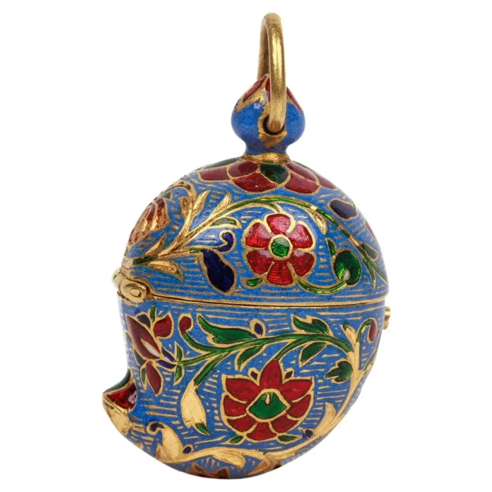 22K Indian Gold and Enamel Mango Shaped Pendant