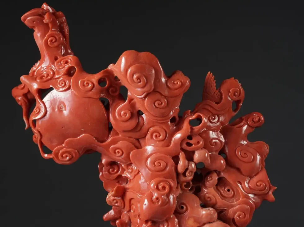 Exceptional Chinese Carved Coral Figural Group of a Guanyin Kwan Yin Phoenix - Image 7