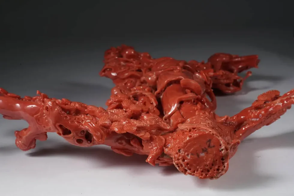 Exceptional Chinese Carved Coral Figural Group of a Guanyin Kwan Yin Phoenix - Image 3