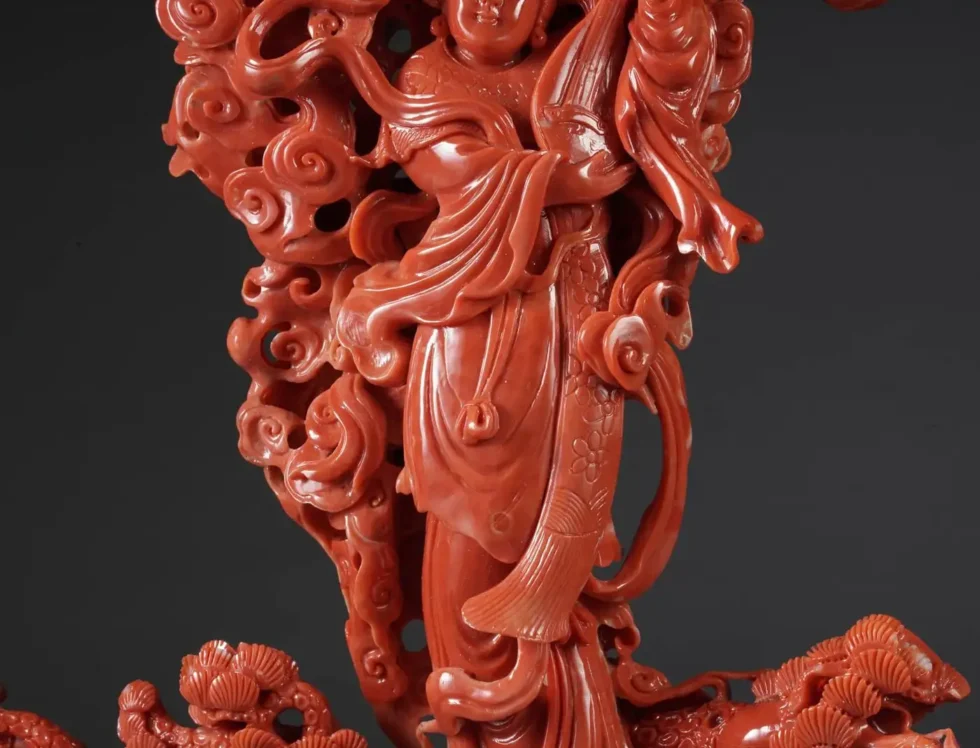 Exceptional Chinese Carved Coral Figural Group of a Guanyin Kwan Yin Phoenix - Image 13