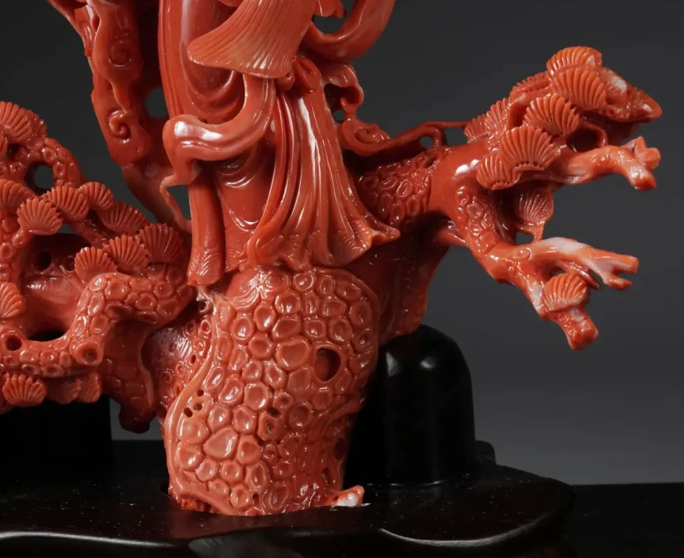 Exceptional Chinese Carved Coral Figural Group of a Guanyin Kwan Yin Phoenix - Image 12