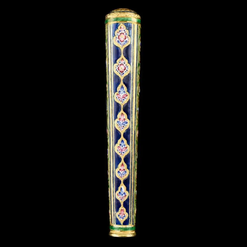 Rare Qajar Gold and Enamel Parasol Cane Handle - Image 2