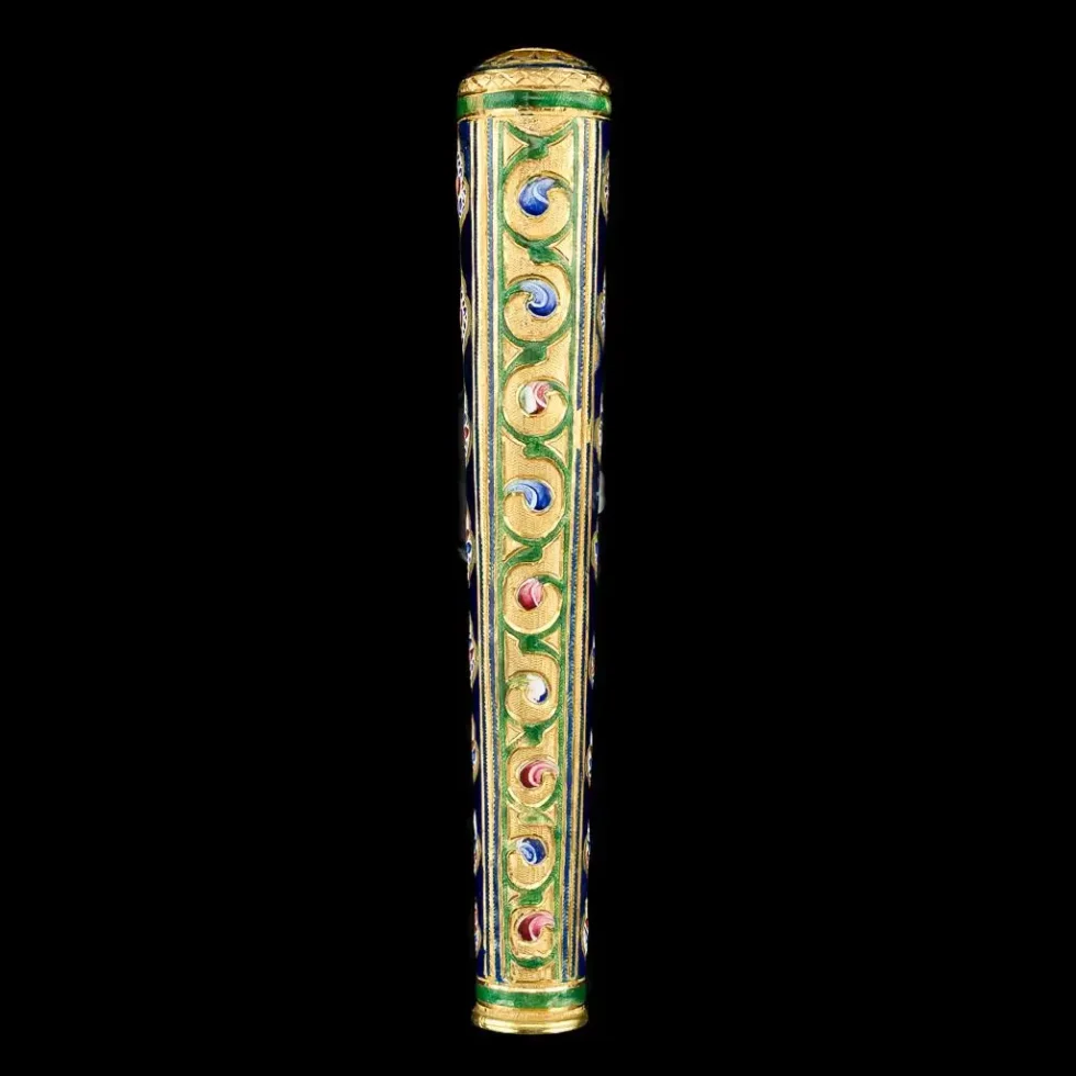 Rare Qajar Gold and Enamel Parasol Cane Handle - Image 3