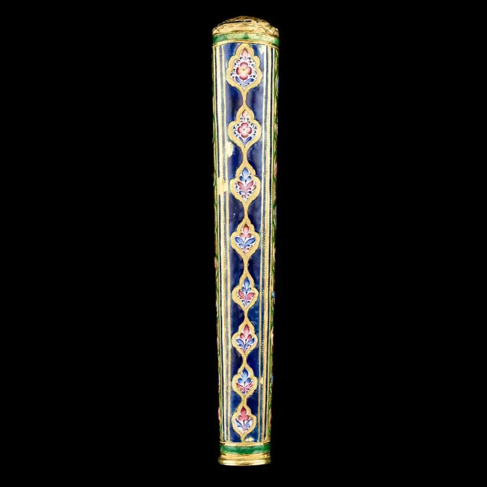 Rare Qajar Gold and Enamel Parasol Cane Handle - Image 4