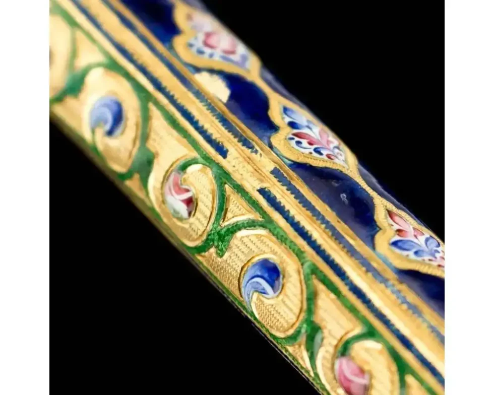 Rare Qajar Gold and Enamel Parasol Cane Handle - Image 11