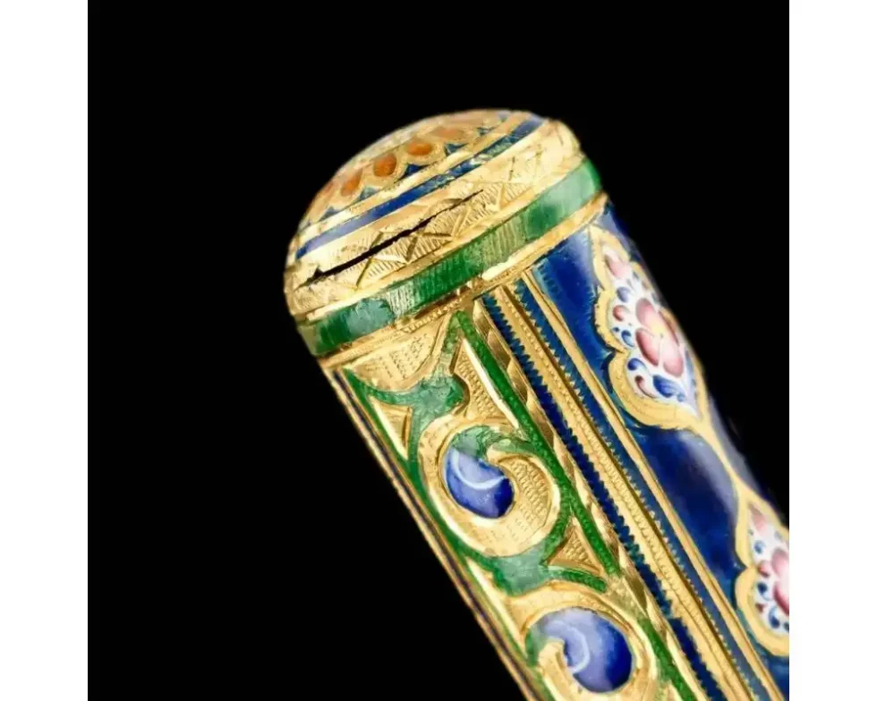 Rare Qajar Gold and Enamel Parasol Cane Handle - Image 12