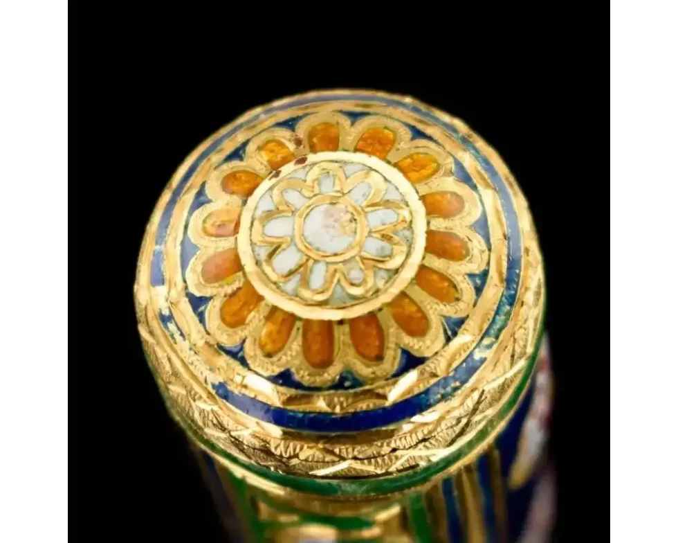 Rare Qajar Gold and Enamel Parasol Cane Handle - Image 14