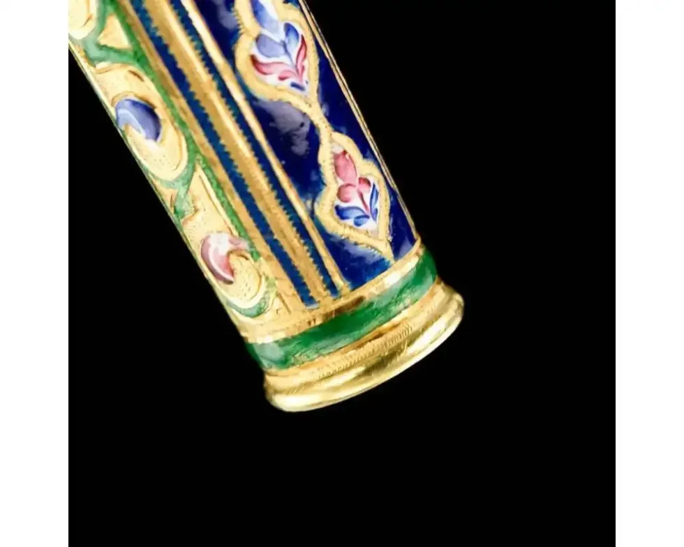 Rare Qajar Gold and Enamel Parasol Cane Handle - Image 7