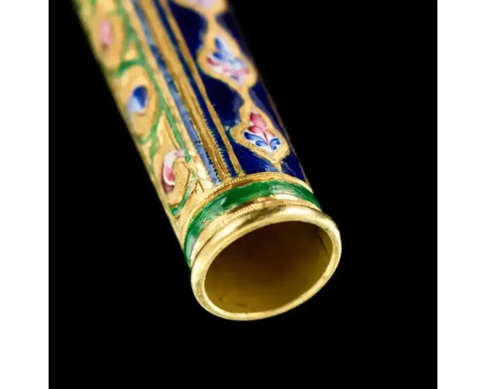 Rare Qajar Gold and Enamel Parasol Cane Handle - Image 8