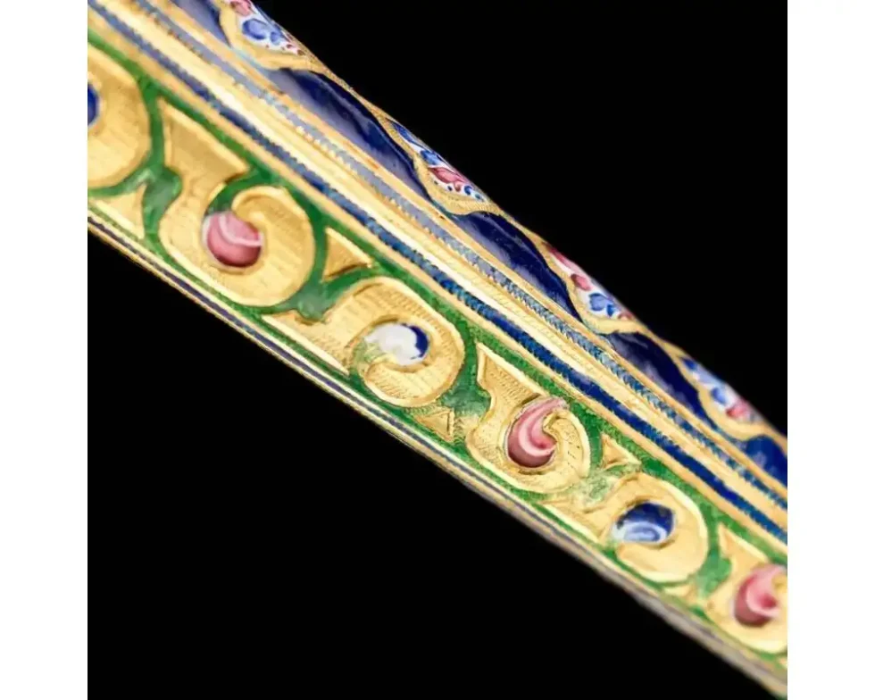 Rare Qajar Gold and Enamel Parasol Cane Handle - Image 9