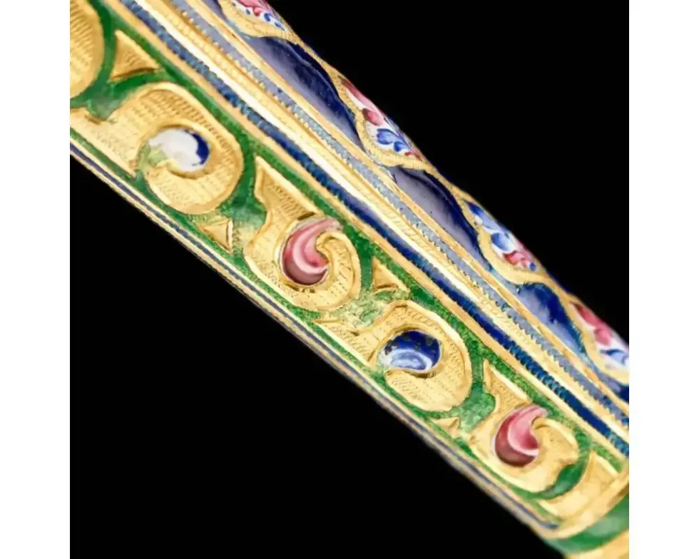 Rare Qajar Gold and Enamel Parasol Cane Handle - Image 10