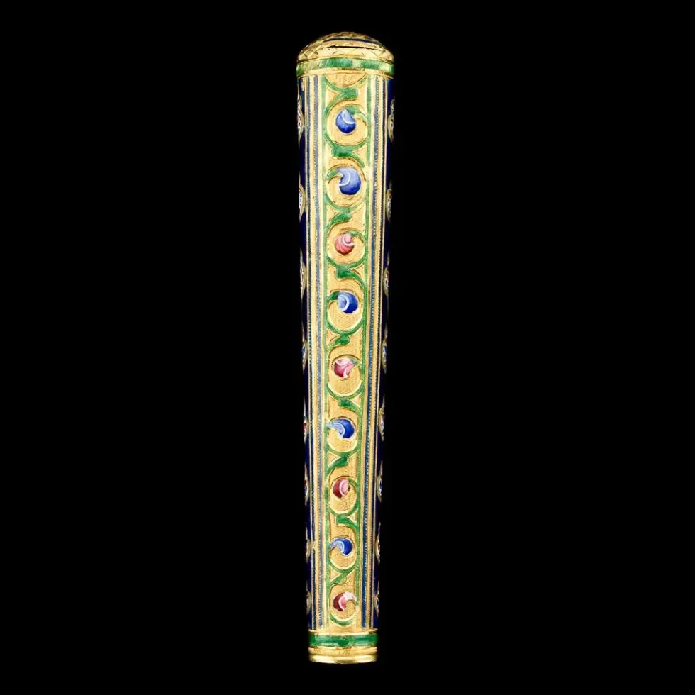 Rare Qajar Gold and Enamel Parasol Cane Handle - Image 5