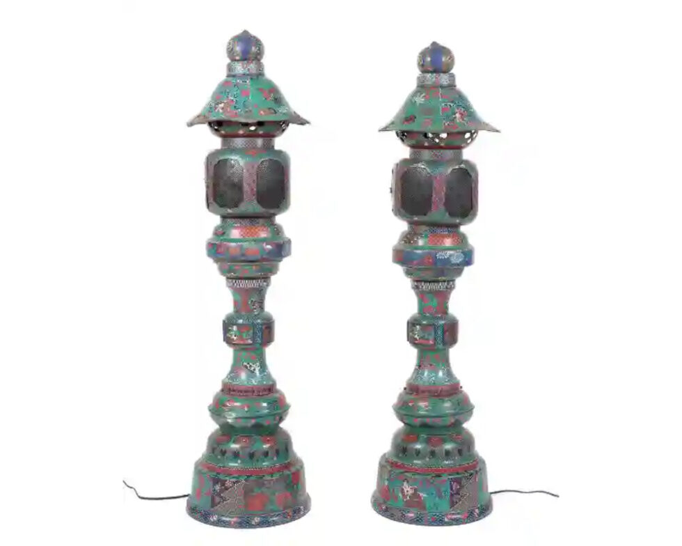 Large Pair of Japanese Cloisonne Enamel Lanterns Attributed to Kaji Tsunekichi - Image 5
