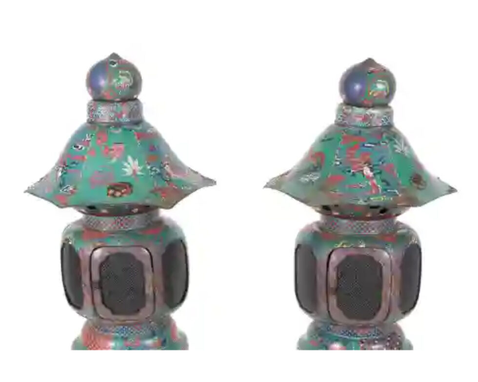 Large Pair of Japanese Cloisonne Enamel Lanterns Attributed to Kaji Tsunekichi - Image 6