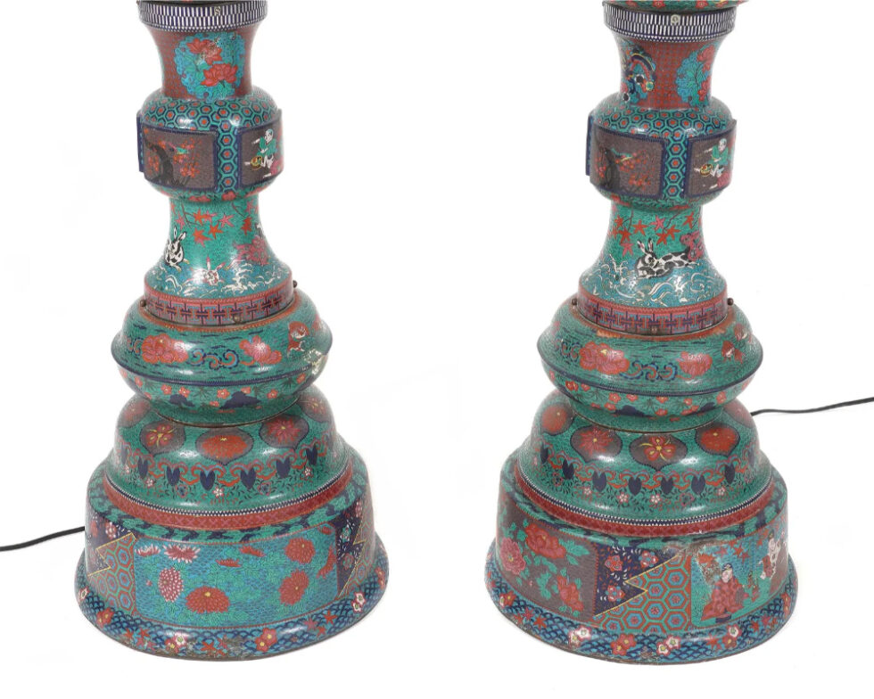 Large Pair of Japanese Cloisonne Enamel Lanterns Attributed to Kaji Tsunekichi - Image 7