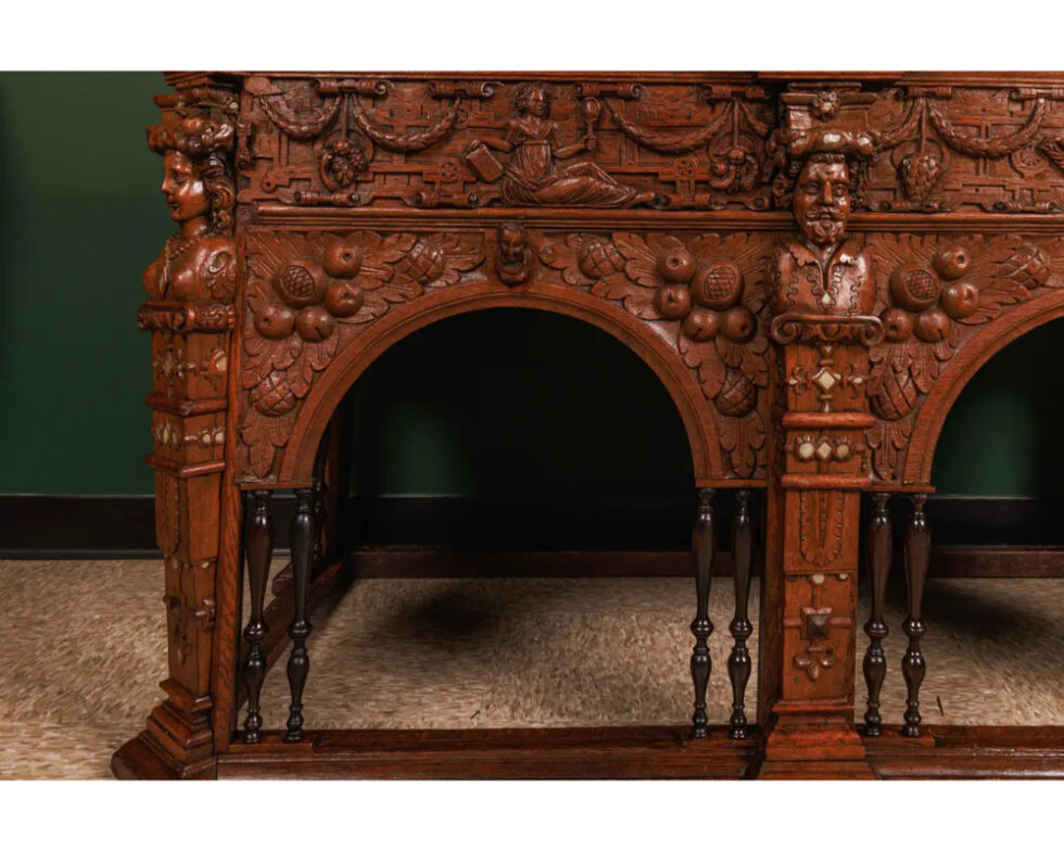 A Rare and Important Renaissance "Judaica" Carved Oak Wood Cabinet - Image 8