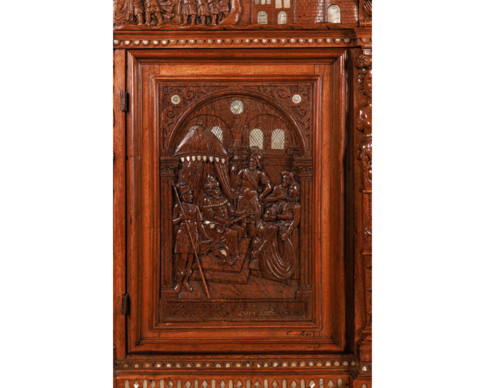 A Rare and Important Renaissance "Judaica" Carved Oak Wood Cabinet - Image 9
