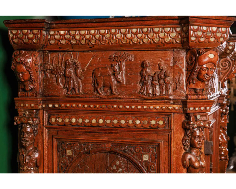 A Rare and Important Renaissance "Judaica" Carved Oak Wood Cabinet - Image 14
