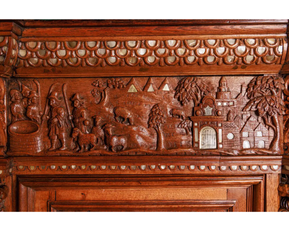 A Rare and Important Renaissance "Judaica" Carved Oak Wood Cabinet - Image 19