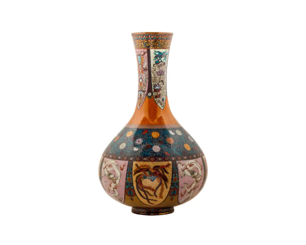 Large Pair of Japanese Cloisonne Enamel Vases Attributed to Honda Yasaburo - Image 2
