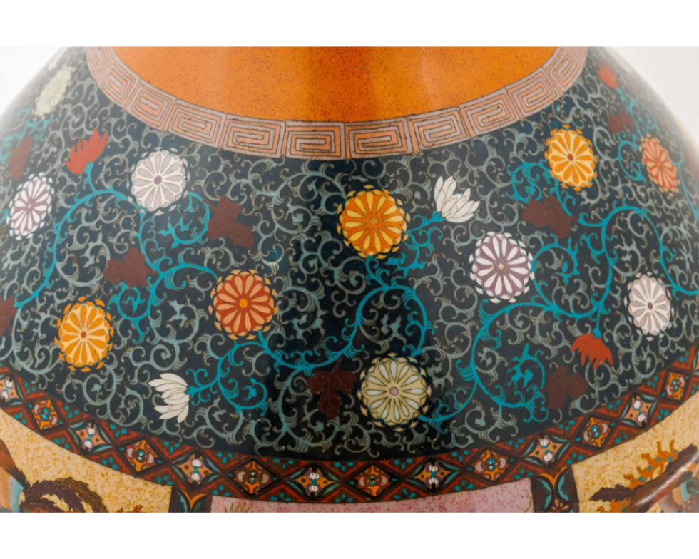 Large Pair of Japanese Cloisonne Enamel Vases Attributed to Honda Yasaburo - Image 5