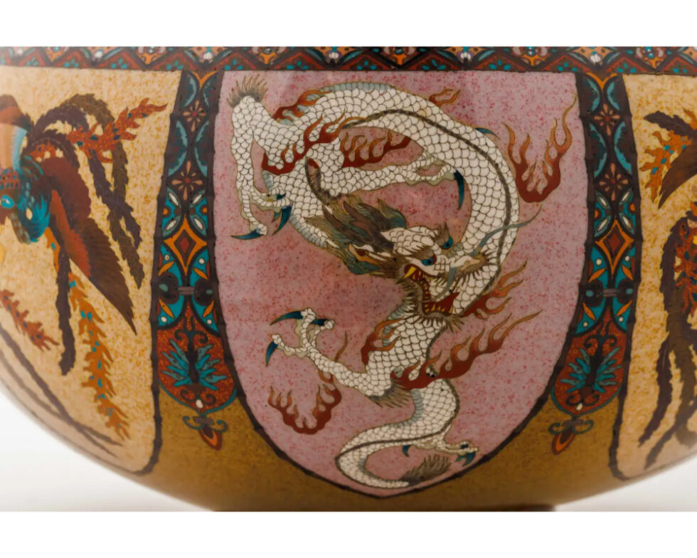 Large Pair of Japanese Cloisonne Enamel Vases Attributed to Honda Yasaburo - Image 6