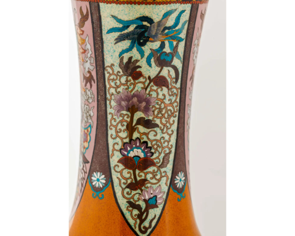 Large Pair of Japanese Cloisonne Enamel Vases Attributed to Honda Yasaburo - Image 9