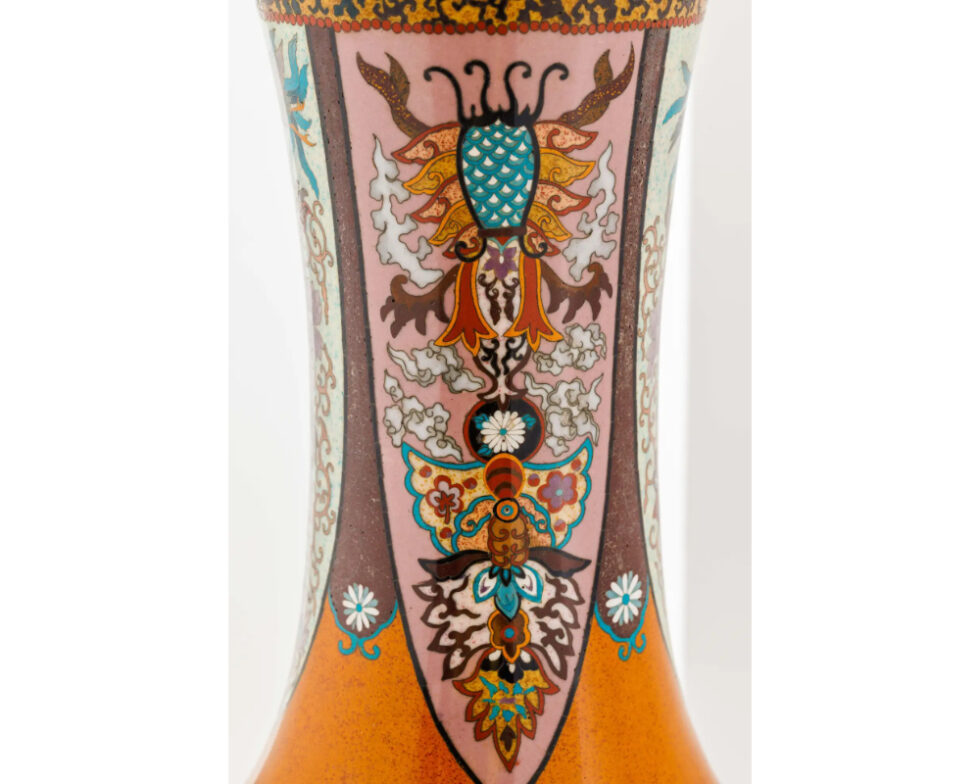 Large Pair of Japanese Cloisonne Enamel Vases Attributed to Honda Yasaburo - Image 10