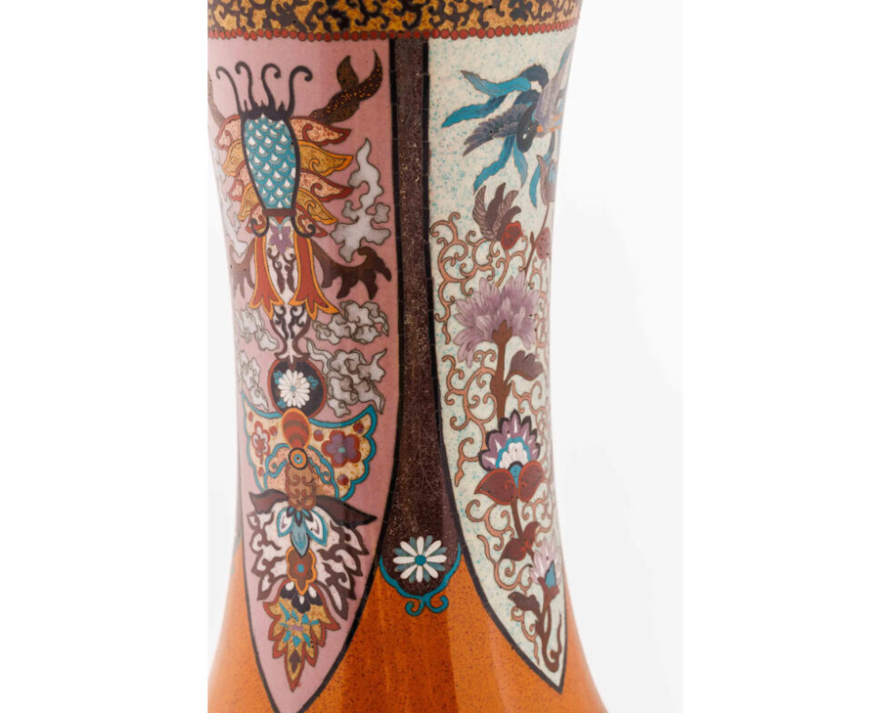 Large Pair of Japanese Cloisonne Enamel Vases Attributed to Honda Yasaburo - Image 11