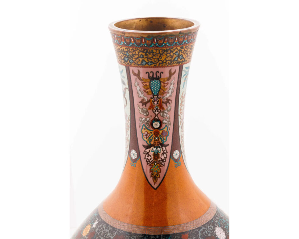 Large Pair of Japanese Cloisonne Enamel Vases Attributed to Honda Yasaburo - Image 14