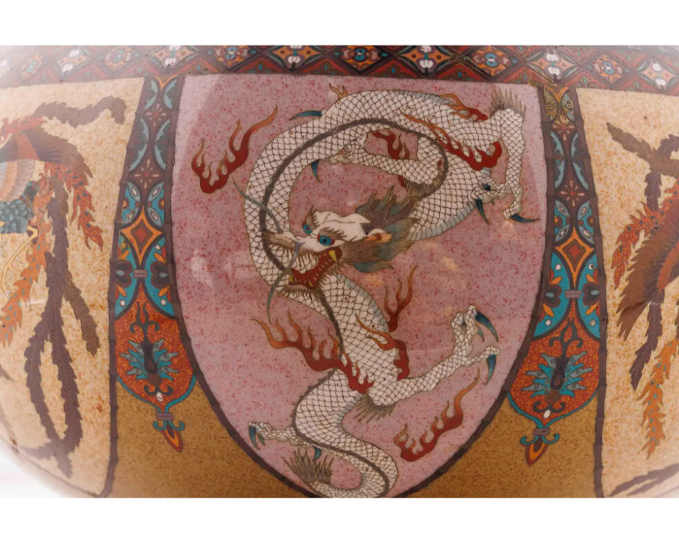 Large Pair of Japanese Cloisonne Enamel Vases Attributed to Honda Yasaburo - Image 15