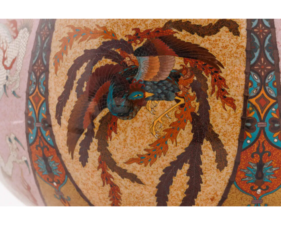 Large Pair of Japanese Cloisonne Enamel Vases Attributed to Honda Yasaburo - Image 17