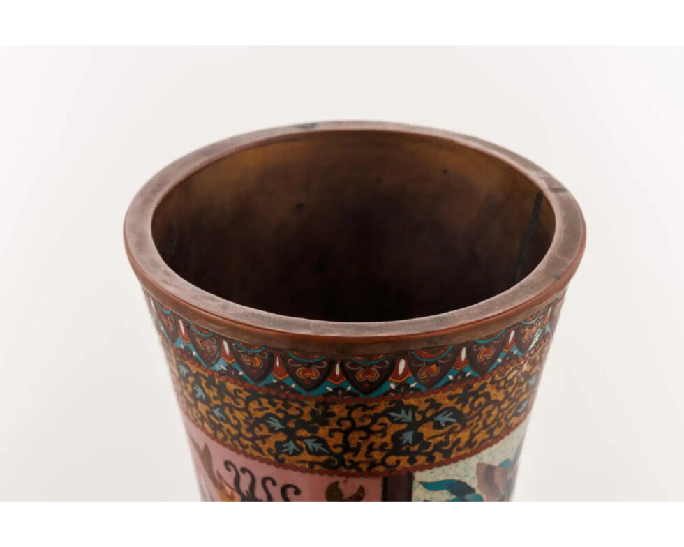 Large Pair of Japanese Cloisonne Enamel Vases Attributed to Honda Yasaburo - Image 20