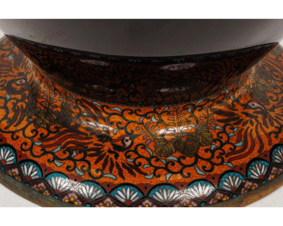 Large Pair of Meiji Period Japanese Cloisonne Enamel Double Dragon Vases - Image 5