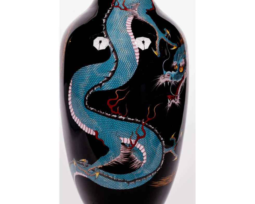 Large Pair of Meiji Period Japanese Cloisonne Enamel Double Dragon Vases - Image 8