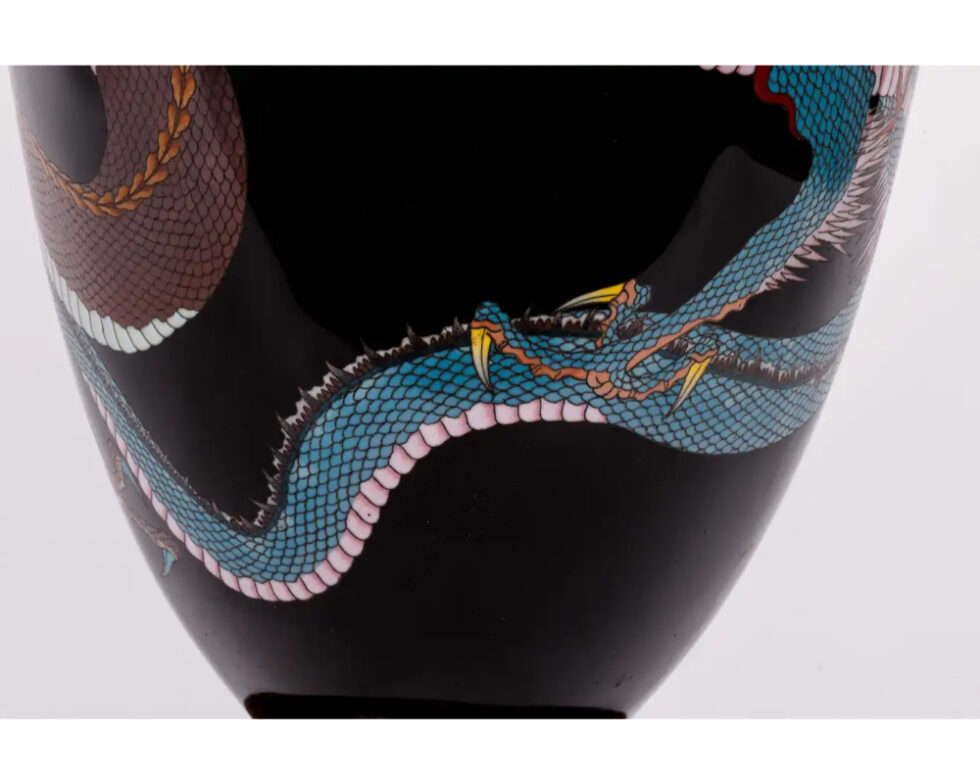 Large Pair of Meiji Period Japanese Cloisonne Enamel Double Dragon Vases - Image 9