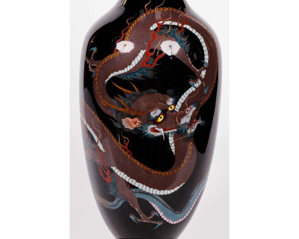 Large Pair of Meiji Period Japanese Cloisonne Enamel Double Dragon Vases - Image 10