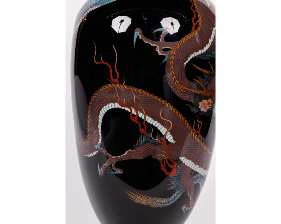 Large Pair of Meiji Period Japanese Cloisonne Enamel Double Dragon Vases - Image 11