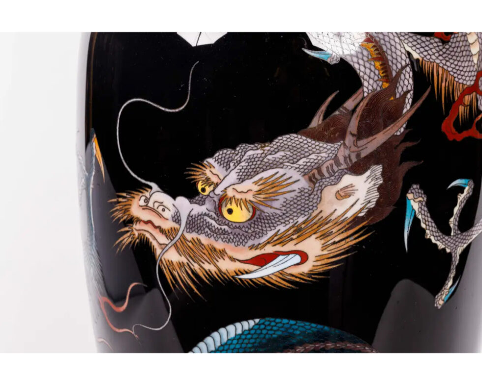 Large Pair of Meiji Period Japanese Cloisonne Enamel Double Dragon Vases - Image 13