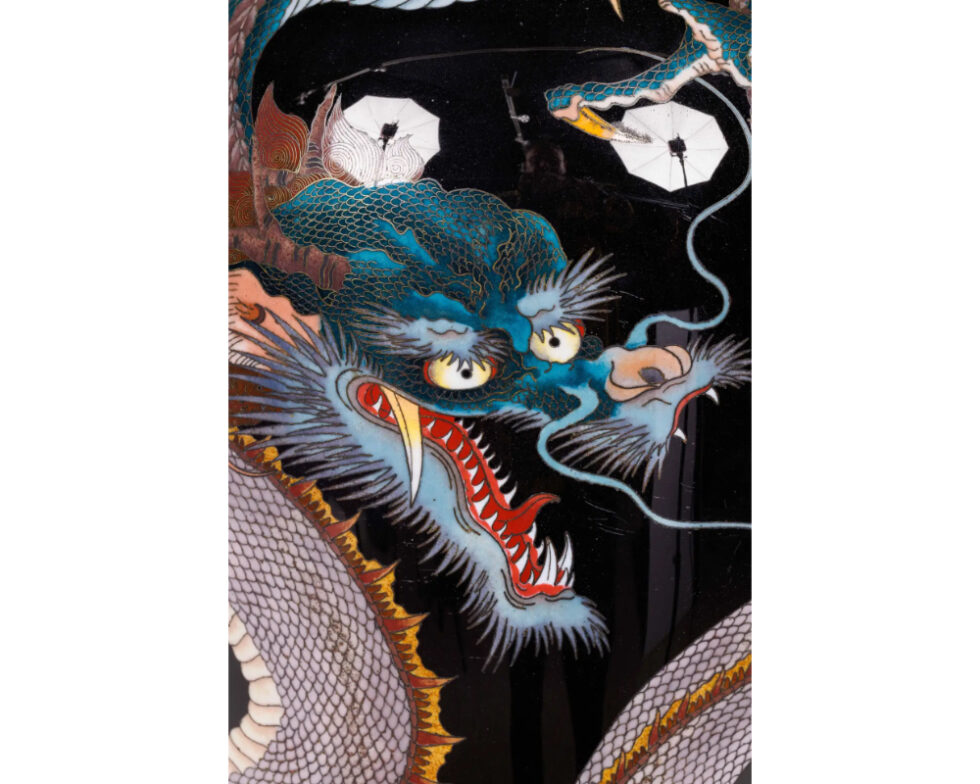 Large Pair of Meiji Period Japanese Cloisonne Enamel Double Dragon Vases - Image 14