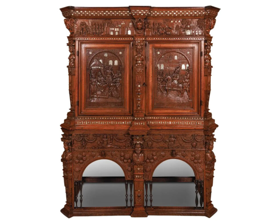 A Rare and Important Renaissance "Judaica" Carved Oak Wood Cabinet