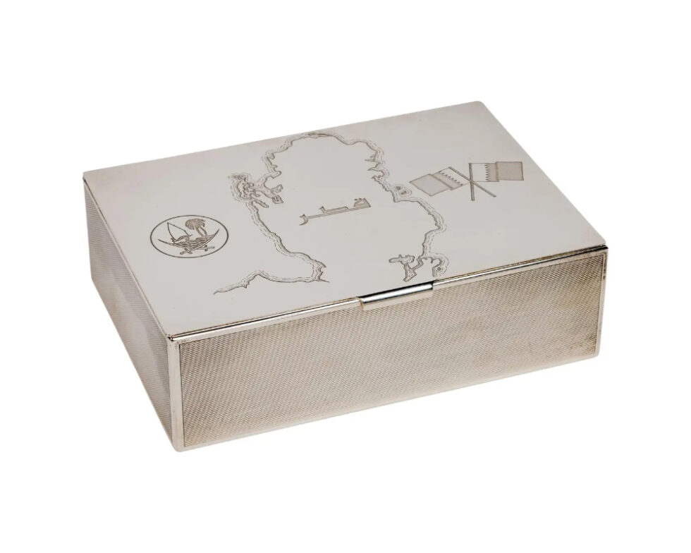 State of Qatar and Grant Macdonald, a Rare Silver Humidor Box