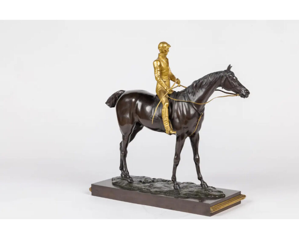 Isidore-Jules Bonheur, A Rare Gilt and Patinated Bronze Jockey on A Horse - Image 3