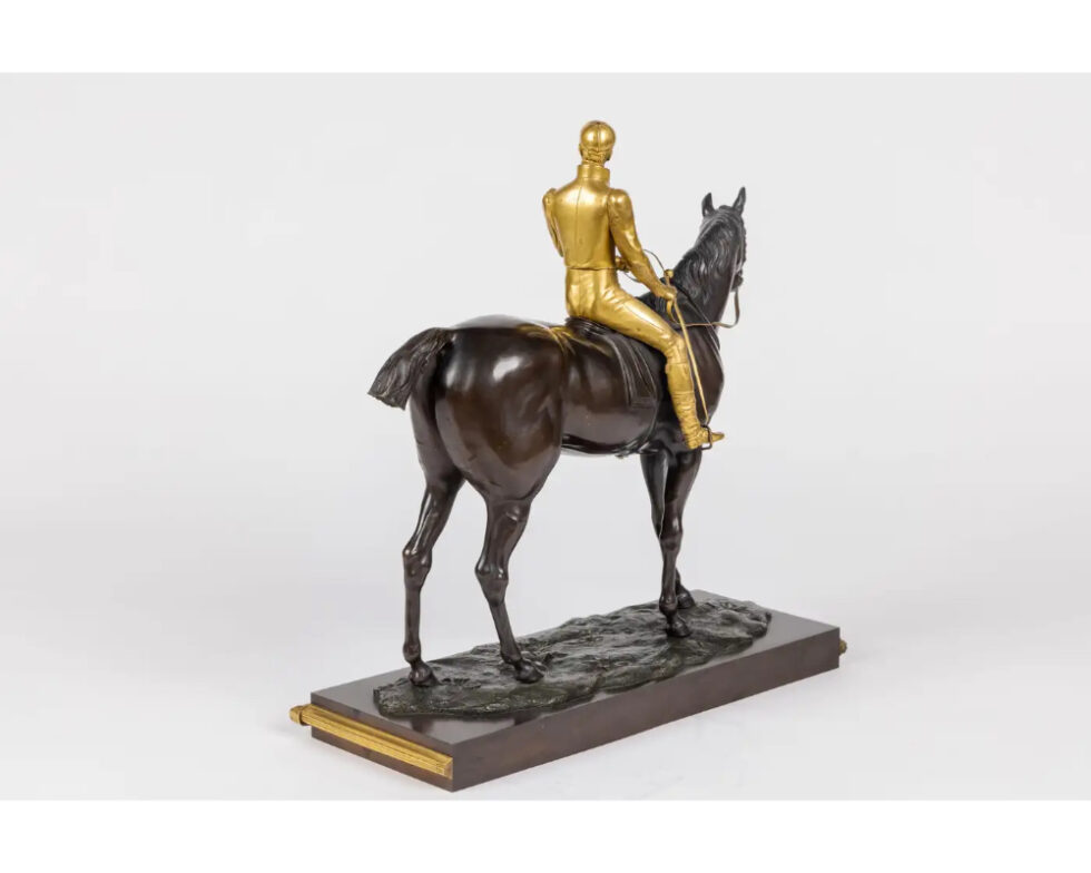 Isidore-Jules Bonheur, A Rare Gilt and Patinated Bronze Jockey on A Horse - Image 4