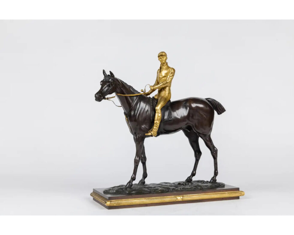 Isidore-Jules Bonheur, A Rare Gilt and Patinated Bronze Jockey on A Horse - Image 5