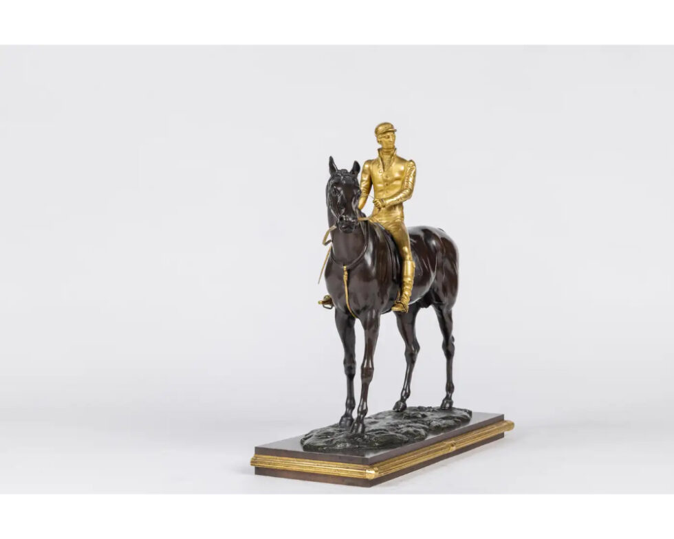 Isidore-Jules Bonheur, A Rare Gilt and Patinated Bronze Jockey on A Horse - Image 6