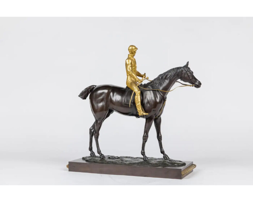 Isidore-Jules Bonheur, A Rare Gilt and Patinated Bronze Jockey on A Horse - Image 7